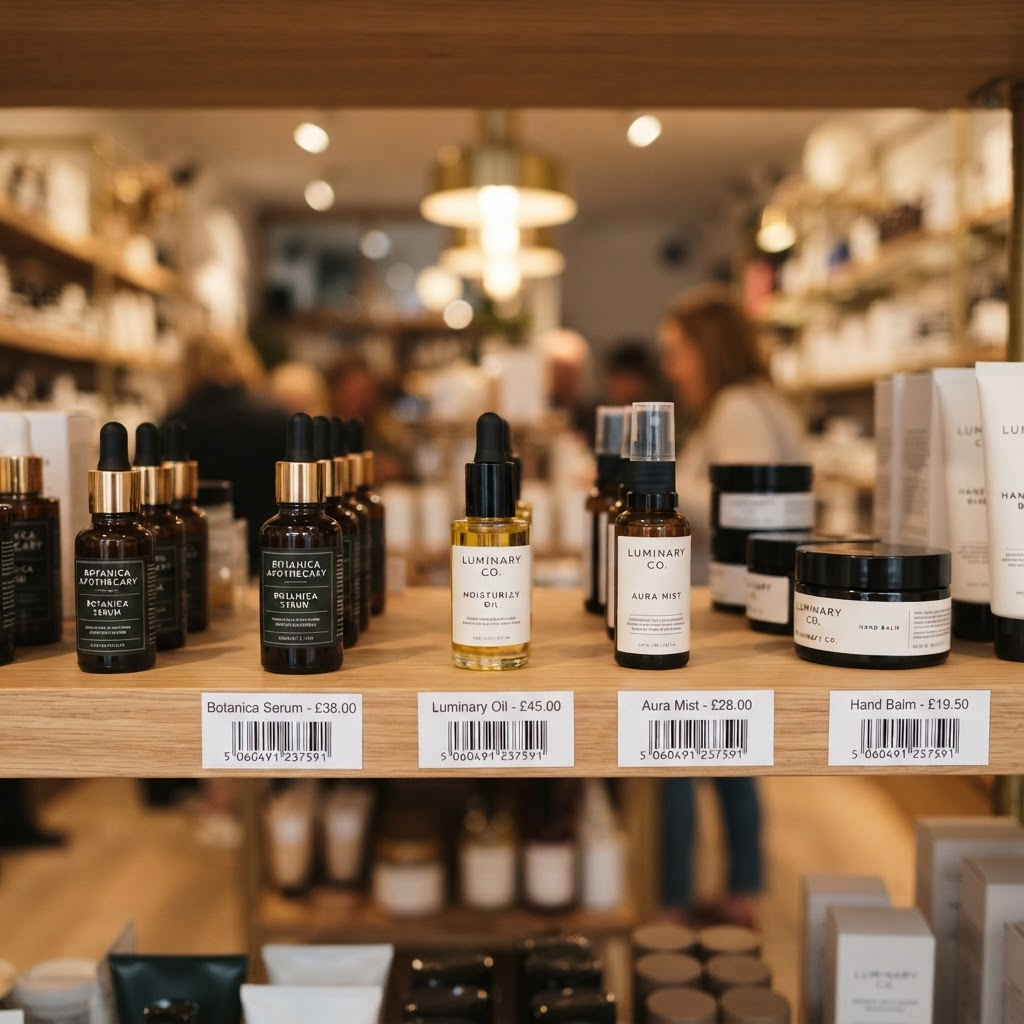 Retail shelves with clean printed price labels
